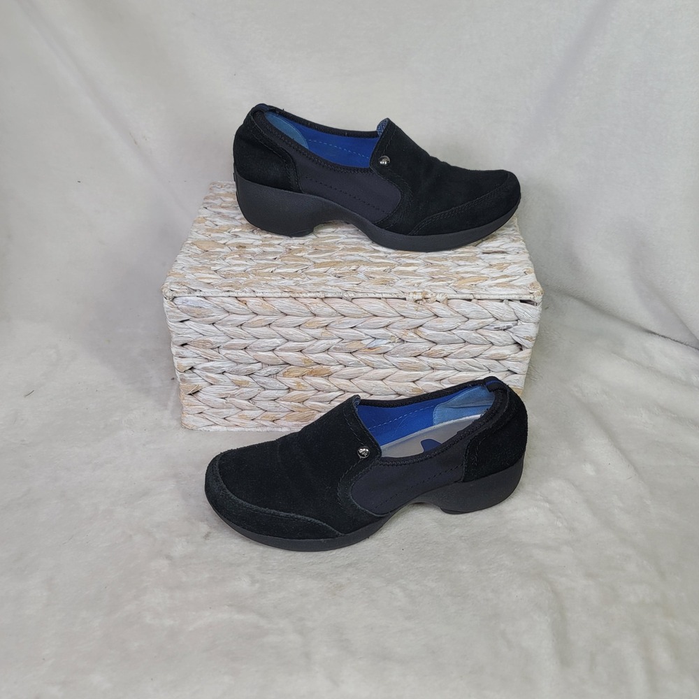 Whimsigoth Suede Retro Y2K Clogs Black Leather Slip On Comfort Work Size 7.5‎ M